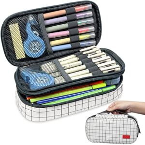 Pencil Case Large Capacity Pencil Pouch, Pencil Bag with Three Compartments Organizers, Pencil Case Canvas Pencil Pouch Holder for Students Kids Teens Adults – 9.05 x2.75 x4.72 inches