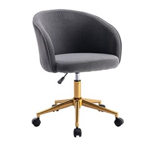 GOOLON Home Office Chair Velvet Computer Desk Chair, Upholstered Adjust Swivel Chair with Gold Plating Base, Gray