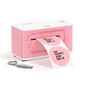 MUNBYN Pink Shipping Label Printer, [Upgraded 2.0] USB Label Printer Maker for Shipping Packages Labels 4×6 Thermal Printer for Home Business, Compatible with Amazon, Etsy, Ebay, Shopify, FedEx