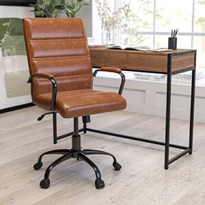Merrick Lane Milano Contemporary Mid-Back Brown Faux Leather Home Office Chair with Padded Black Arms