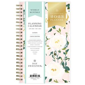 Day Designer for Blue Sky 2023 Weekly and Monthly Planner, 5″ x 8″, Clear Pocket Cover, Wirebound, Coming Up Roses (140094-23)