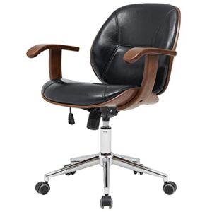 New Pacific Direct Samuel PU Bamboo w/Armrest Office Chair, Black