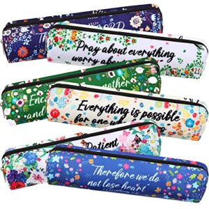 6 Pieces Pencil Pouch for Bible Study Bible Verse Small Pencil Case Floral Bible Case for Pens Inspirational Scripture Pencil Bags Bible Gifts for Women Bible Journaling Supplies for Makeup Office