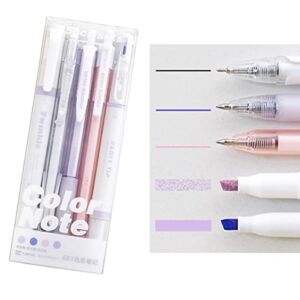 5Pcs Pastel Gel Ink Pen Set,3Pcs Black Ink Pens with 2Pcs Highlighter for Writing,Cute Retractable Gel Ink Pens,Kawaii School Pens For Writing Journaling Taking Notes. (Purple)