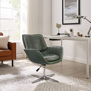 Volans Mid Century Modern Desk Chair No Wheels Genuine Leather Home Office Chair Adjustable Height Swivel Chair with Aluminum Alloy Base, Dark Green
