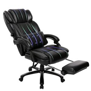 COLAMY Executive Office Chair with Footrest 350lbs, Big and Tall Home Office Computer Chair with Padded Arms, High Back Thick PU Leather Chair-Adjustable Tilt Lock and Lumbar Support Pillow, Black