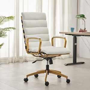 CAROCC White Gold Desk Chair White Gold Office Chair high Back Modern Office Chair managerial Chairs & Executive Chairs Swivel Office Chair White Leather and Gold(1902 Gold White)