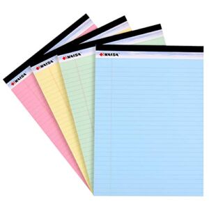 KAISA Colored Legal Pad Writing Pads , Wide Ruled 8.5″x11.75″ , Thick 20lb Colored Paper 40 sheets/pad 8-1/2″x 11-3/4″ Perforated Writed Pad, Sturdy Back, 4pads, KSU-5972