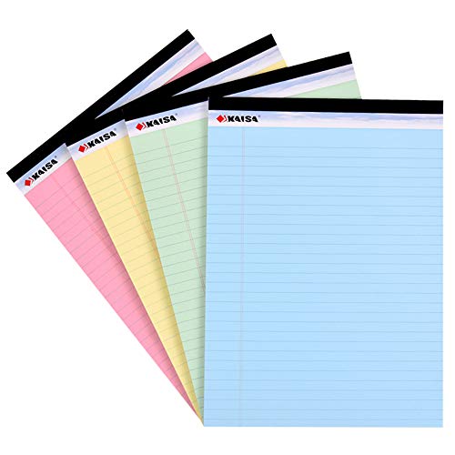 KAISA Colored Legal Pad Writing Pads , Wide Ruled 8.5″x11.75″ , Thick 20lb Colored Paper 40 sheets/pad 8-1/2″x 11-3/4″ Perforated Writed Pad, Sturdy Back, 4pads, KSU-5972 | The Storepaperoomates Retail Market - Fast Affordable Shopping