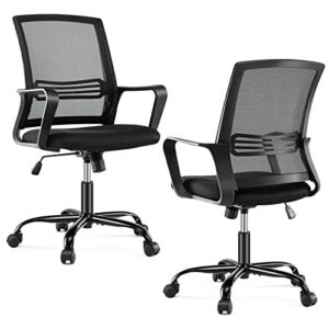 Office Chair – Ergonomic Office Chair Mid Back Office Desk Chair with Wheels Computer Chair with Lumbar Support Home Office Chair with Armrests for Adults, Black