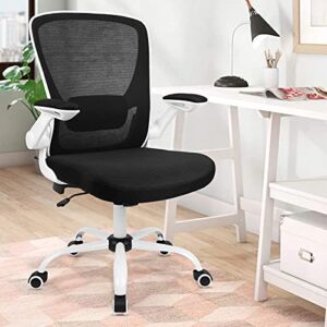 Komene Home Office flip Chair, Ergonomic Office Large Round Chairs, Mid Back Adjustable Chair with Flip-up Armrests, Swivel Task Rolling Chair with Lumbar Support (White)