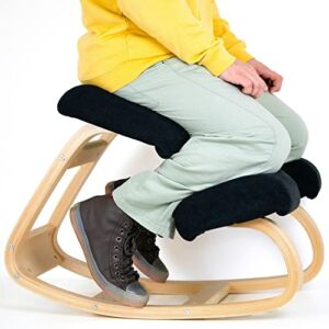 VILNO Ergonomic Kneeling Office Chair – Rocking Home & Work Wooden Computer Desk Chairs, Back & Neck Spine Pain, Better Posture, Ergo Knee Support Stool, Cross Legged Sitting (Black)