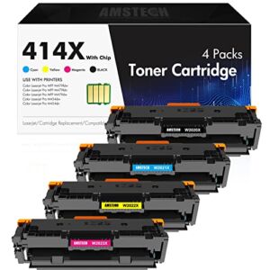 (with Chip) 414X 414A Toner Cartridge 4-Pack High Yield Compatible Replacement for HP 414A 414X Color Pro MFP M479fdw M454dw M479fdn M454dn M454 M479 Printer Ink (Black Cyan Magenta Yellow)