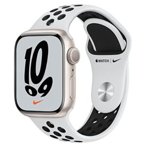 Apple Watch Nike Series 7 GPS, 41mm Starlight Aluminum Case with Pure Platinum/Black Nike Sport Band, Regular