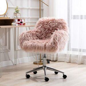 Fluffy Office Desk Chair for Women, Pink Fur Vanity Chairs with Rolling, Swivel Chair with Arms for Workstations & Computer Desk | US Inventory & Fast Delivery