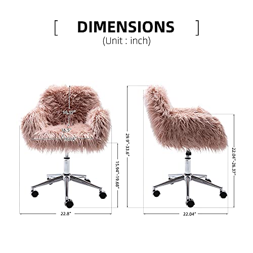 Fluffy Office Desk Chair for Women, Pink Fur Vanity Chairs with Rolling, Swivel Chair with Arms for Workstations & Computer Desk | US Inventory & Fast Delivery | The Storepaperoomates Retail Market - Fast Affordable Shopping