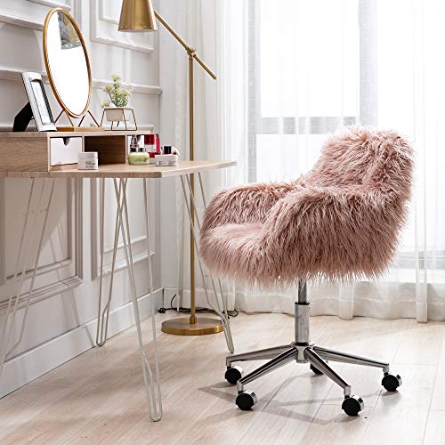 Fluffy Office Desk Chair for Women, Pink Fur Vanity Chairs with Rolling, Swivel Chair with Arms for Workstations & Computer Desk | US Inventory & Fast Delivery | The Storepaperoomates Retail Market - Fast Affordable Shopping