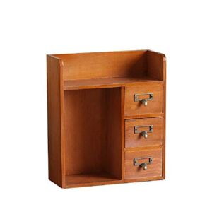 Retro wooden drawer storage box home desktop girl cosmetics jewelry storage rack storage box (C)