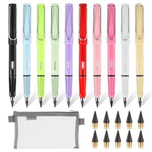 Woledy 10 Pcs Inkless Pencils Eternal Pencil with Pencil Case, Everlasting Pencil with 10 pcs Replacement Nibs,Infinite Pencil,Reusable Unlimited Writing for Student Adult Artist Writing Drawing