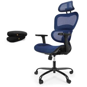 ErgoRo Ergonomic Office Chair-360°Swivel Desk Chair with 3D Adjustable Armrest & Memory Foam Armrest Pads, 3D Lumbar Support, Executive Office Chair, Gaming Chair, Breathable Mesh Computer Chair, Blue