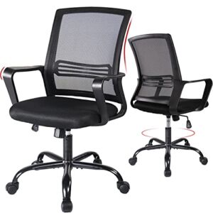 Office Chair Mid Back Mesh Task Chair Comfortable Lumbar Support Rolling Swivel Chair Ergonomic Computer Desk Chair with Armrest (Black)