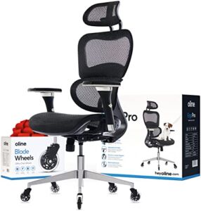 Oline ErgoPro Ergonomic Office Chair – Rolling Desk Chair with 4D Adjustable Armrest, 3D Lumbar Support and Blade Wheels – Mesh Computer Chair, Gaming Chairs, Executive Swivel Chair (Black)