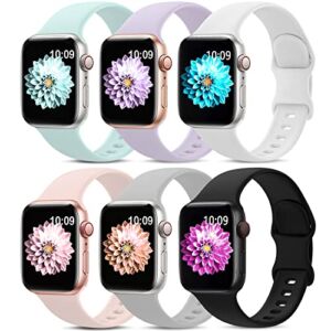 6 Pack Sport Bands Compatible with Apple Watch Band 38mm 40mm 41mm 42mm 44mm 45mm,Soft Silicone Waterproof Strap Wristbands Compatible with iWatch Apple Watch Series Ultra 8 7 6 5 4 3 2 1 SE Women Men