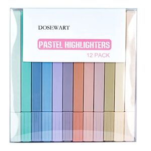 DOSEWART 12Pack Highlighters, Pastel Highlighter Marker Pen with Chisel Tip, Fast Drying Water-Based Ink, No Bleeding, Cute Stationary for Bible, Journal, Planner Notes, Aesthetic School Supplies