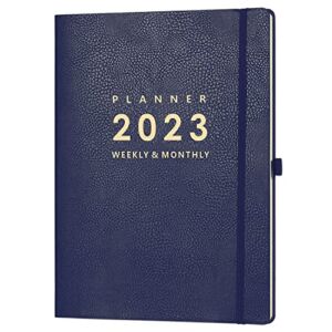2023 Planner – Weekly & Monthly Planner 2023, 8.5″ x 11″, Jan. 2023 – Dec. 2023, Pen Holder, Calendar Stickers, Pocket, 25 Notes Pages, Faux Leather Cover, 2 Book Marks, A4 Premium Paper – Blue