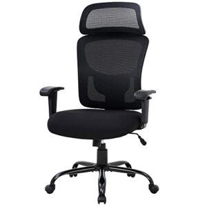 Big and Tall Office Chair Ergonomic Office Chair 400lbs Wide Seat Executive Desk Chair with Lumbar Support Adjustable Armrest Headrest High Back Mesh Computer Chair Rolling Swivel Task Chair(Black)