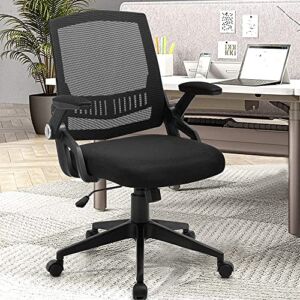 Nobofeeling Office Desk Chair, Mid-Back Mesh Task Computer Chair with 90° Flip-up Arms, Height Adjustable & Thick Cushion, Home Chair with 5 Years Warranty（Black）