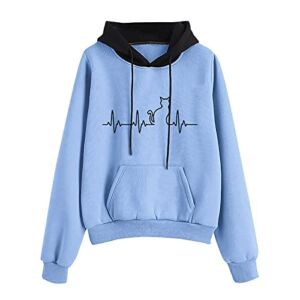 Hemlock Teen Girls Hoodies Cat Print Sweatshirts Hood Pullovers Fall Cotton Blouse Juniors School Tops Blue