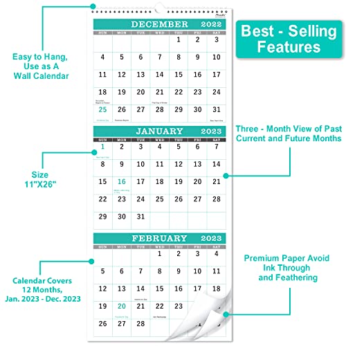 Calendar 2023 – 3-Month Display Wall Calendar (Folded in a Month), 11.3″ x 26″ (When Opened), Jan. 2023 – Dec. 2023, 3 Month Calendar, Wall Calendar 2023, 3 Month Vertical Calendar with Thick Paper | The Storepaperoomates Retail Market - Fast Affordable Shopping