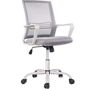 Ergonomic Office Chair Grey Desk Chair, Mesh Computer Chair Home Office Desk Chairs with Wheels, Rolling Swivel Chair with Comfy Lumbar Support Armrests Mid Back