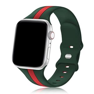 Designer Sport Band Compatible with Apple Watch iWatch Bands 42mm 44mm 45mm 49mm Men Women, Soft Silicone Strap Wristbands for Apple Watch Series 8/7/6/5/4/3/2/1/SE/Ultra [Army Green Red,42mm 44mm 45mm 49mm]