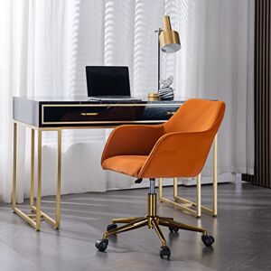 miuon Modern Velvet Home Office Chair，Adjustable Swivel with High Back Computer Chair w/360° Wheels Upholstered Armchair Study Chair, for Living Room/Bedroom/Office (Orange)