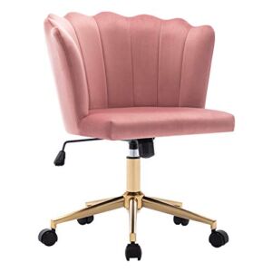 Duhome Modern Home Office Chair Velvet Fabric Pink Desk Chair Adjustable Swivel Accent Chair with Gold Base