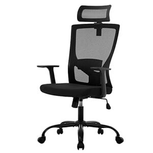 Ergonomic Mesh Office Chair,High Back Desk Chair with Head Pillow Adjustable Height with Firm Arm,Swive Computer Task Chair(Black)