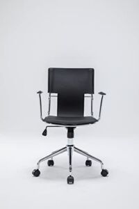 FULONG Adjustable Ergonomic Swivel Task Chair, Black Mid-Back Office Desk Chair in Hard PU Leather.