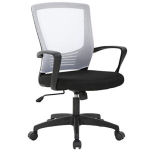XXFBag Mid Mesh Computer Chair, Home Office Chair with with Flip-up Arms and Lumbar Support, Height Adjustable Ergonomic Computer Chair Task Mesh Chair, 250Lbs Capacity, white
