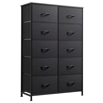 WLIVE 10-Drawer Dresser, Fabric Storage Tower for Bedroom, Hallway, Nursery, Closets, Tall Chest Organizer Unit with Textured Print Fabric Bins, Steel Frame, Wood Top, Easy Pull Handle, Charcoal Black | The Storepaperoomates Retail Market - Fast Affordable Shopping