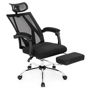 Giantex Ergonomic Mesh Office Chair, High Back Computer Desk Chair w/Adjustable Headrest, Footrest, Lumbar Support, Swivel Rolling Executive Recliner Chair for Home Office Meeting Room