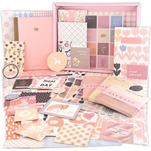 FAYWARE Aesthetic Scrapbook Kit with Small Bullet Journal & Scrapbooking Supplies – Washi Stickers, Papers, Envelopes & Tape. Gift Set for Journaling and Arts & Crafts Lovers, Teen Girls & Women