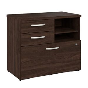 Bush Business Furniture Hybrid Office Storage Cabinet with Drawers and Shelves, Black Walnut