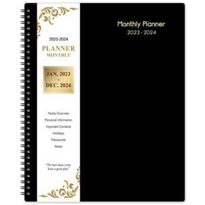 2023-2024 Monthly Planner/Calendar – Monthly Planner 2023-2024, Jan.2023 – Dec.2024, 24-Month Planner with Pocket & Label, Contacts and Passwords, 9″ x 11″, Thick Paper, Twin-Wire Binding – Black by Artfan
