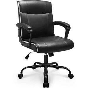 neo chair Ergonomic Office Chair Desk Chair Mid Back Executive PU Leather Adjustable Computer Desk Gaming Chair Comfortable Padded Arm Lumbar Support Rolling Swivel with Wheels (Black)