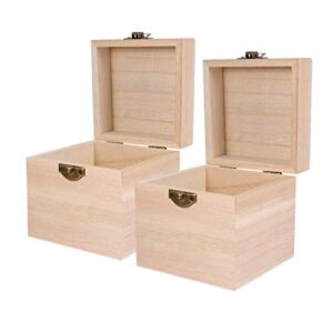 Cabilock Packing Boxes 2pcs Unfinished Square Wood Box DIY Craft Wooden Box Jewelry Ring Box Unpainted Storage Box with Hinged Lid Front Clasp for Bracelet Watch Necklace Earrings Style 1 Jewelry Box