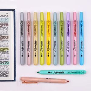 Writech Bible Highlighters Assorted Colors: No Bleed & Smear Retractable Pastel Highlighter Marker Aesthetic Cute Pens Multi Colored Mild Ink Chisel Tip Pack for Highlighting Journaling Drawing 12ct