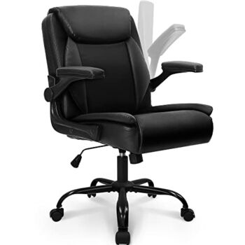 neo chair Office Chair Adjustable Desk Chair Mid Back Executive Desk Comfortable PU Leather Chair Ergonomic Gaming Chair Back Support Home Computer Desk with Flip-up Armrest Swivel Wheels (Jet Black) | The Storepaperoomates Retail Market - Fast Affordable Shopping