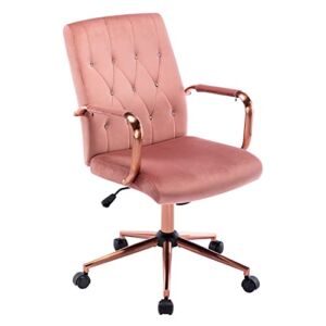 Duhome Velvet Home Office Desk Chairs, Modern Gold Task Chair with Wheels for Office, Swivel Adjustable Computer Chair with Armrest and Gold Base Pink